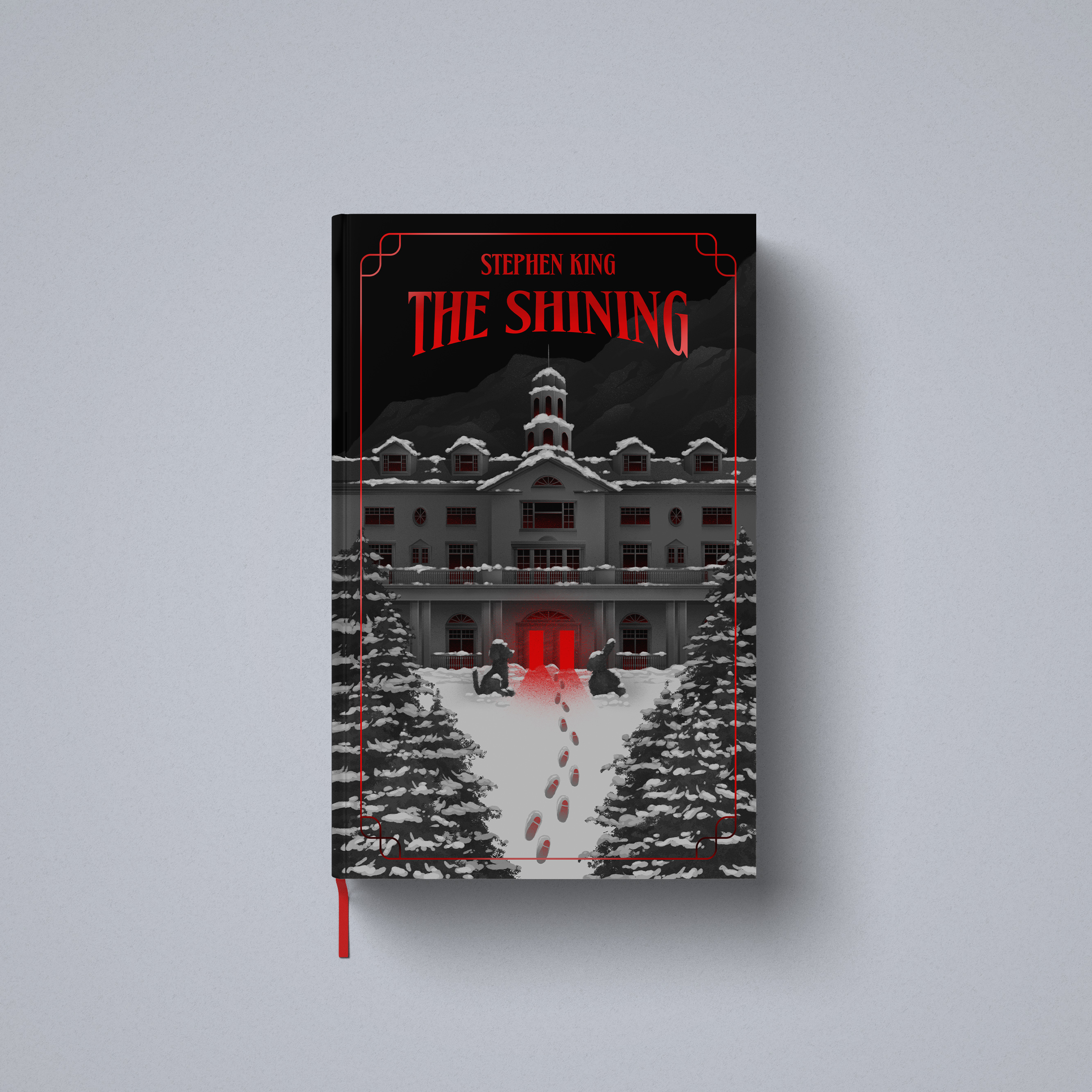 Mockup for a book cover design inspired by Stephen King's The Shining