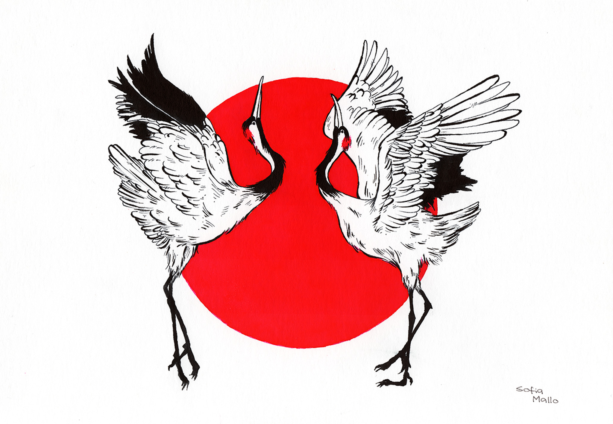 Cranes, Ink on paper, done for Inktober in 2018.